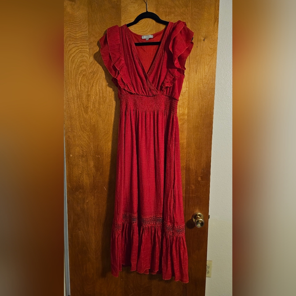 Elegant Red Ruffled Women's Dress